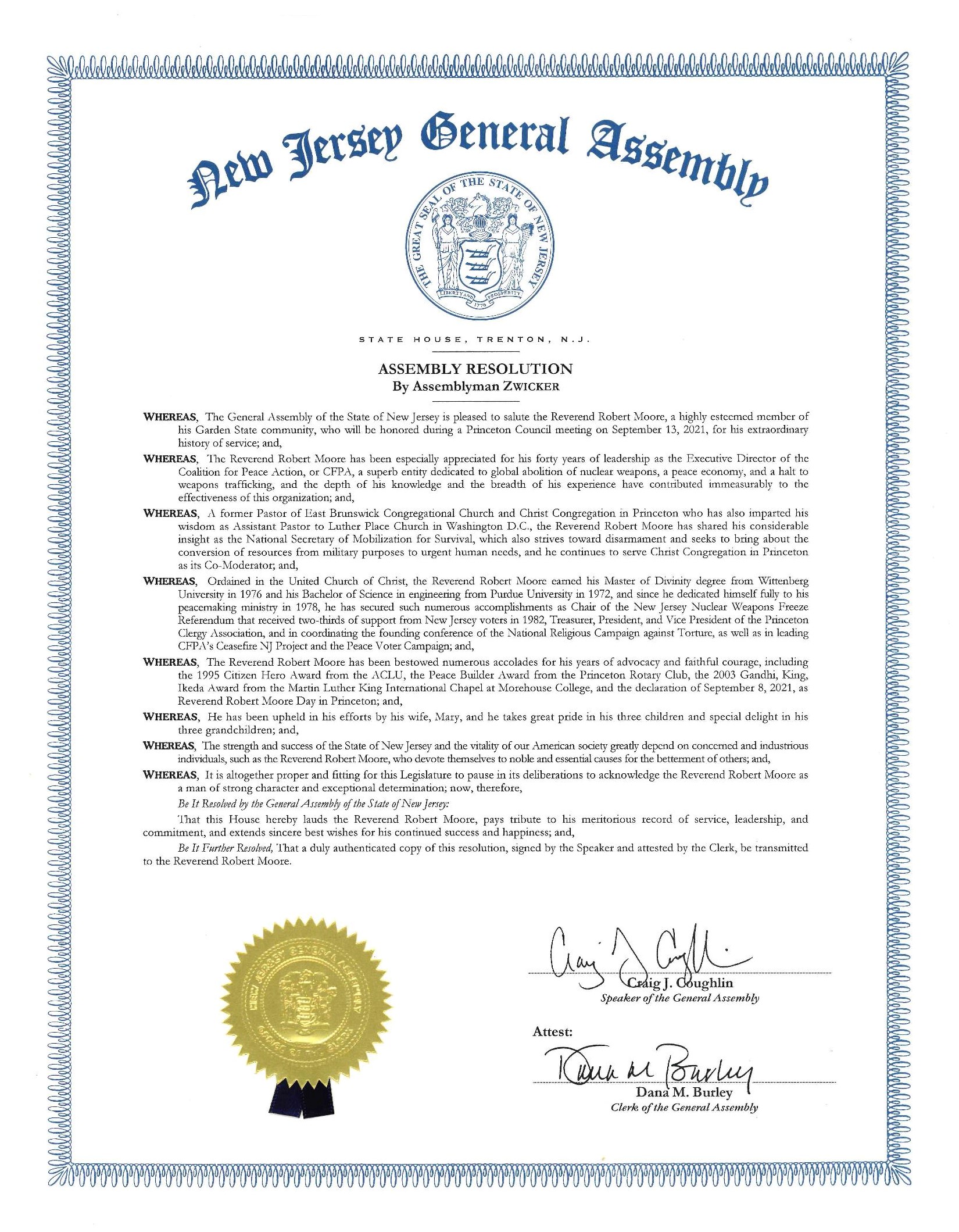 NJ State Resolution Honoring Bob JPG